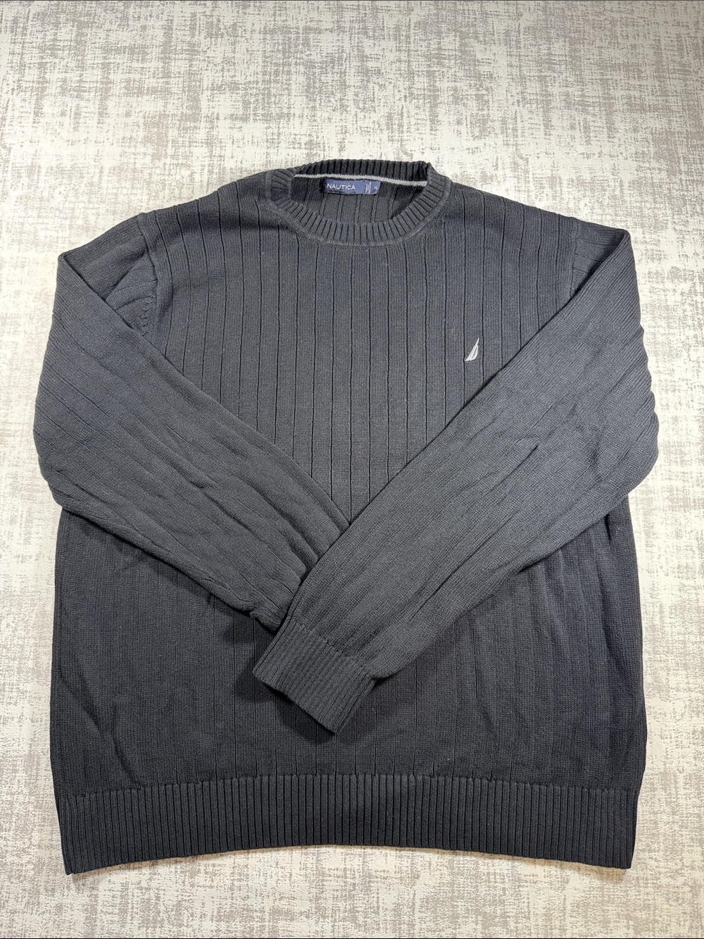 Vintage Nautica Men's Charcoal Black Ribbed Crewneck Sweater Size XL 29x24.5